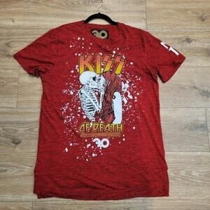 Kiss of Death T-Shirt Grunge Gothic Skull - Large - Red